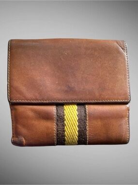 Vintage Gucci Brown Leather Web Stripe Bifold Wallet